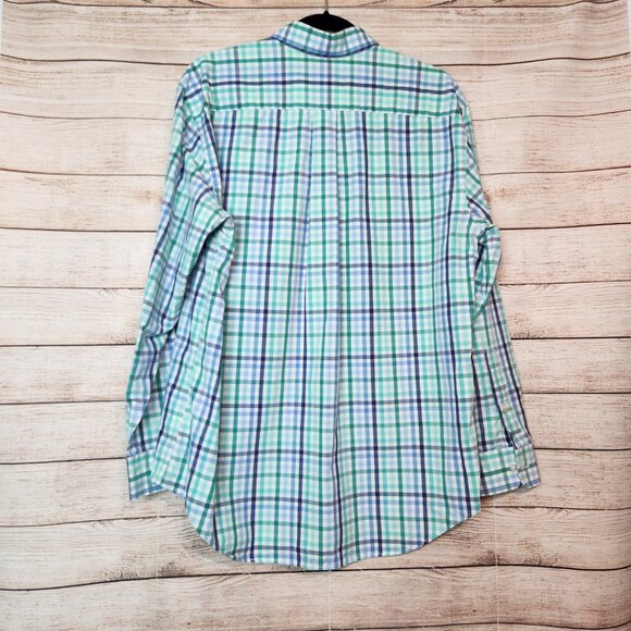 Vineyard Vines Whale Button Shirt Men's Large Plaid Green Navy Cotton Size M - Picture 9 of 13